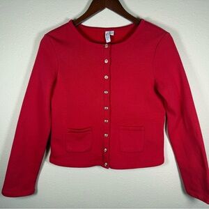 And Other Stories Red Fleece Button Front Cardigan Nautical Gold Buttons XS
